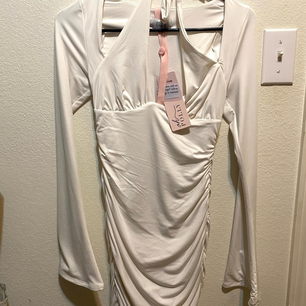 Oh Polly White Ruched Dress